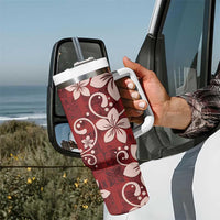 Plumeria Floral Tapa Pattern Oxblood Red Tumbler With Handle LT01 - Polynesian Pride