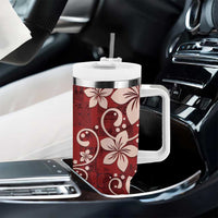 Plumeria Floral Tapa Pattern Oxblood Red Tumbler With Handle LT01 - Polynesian Pride