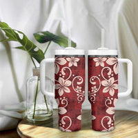 Plumeria Floral Tapa Pattern Oxblood Red Tumbler With Handle LT01 - Polynesian Pride