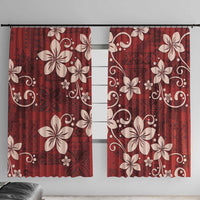 Plumeria Floral Tapa Pattern Oxblood Red Window Curtain LT01 With Hooks Red - Polynesian Pride