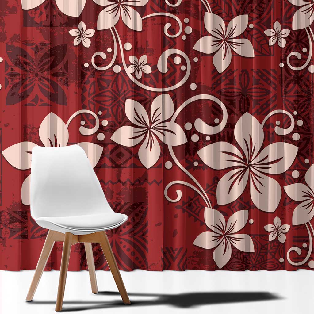 Plumeria Floral Tapa Pattern Oxblood Red Window Curtain LT01 - Polynesian Pride
