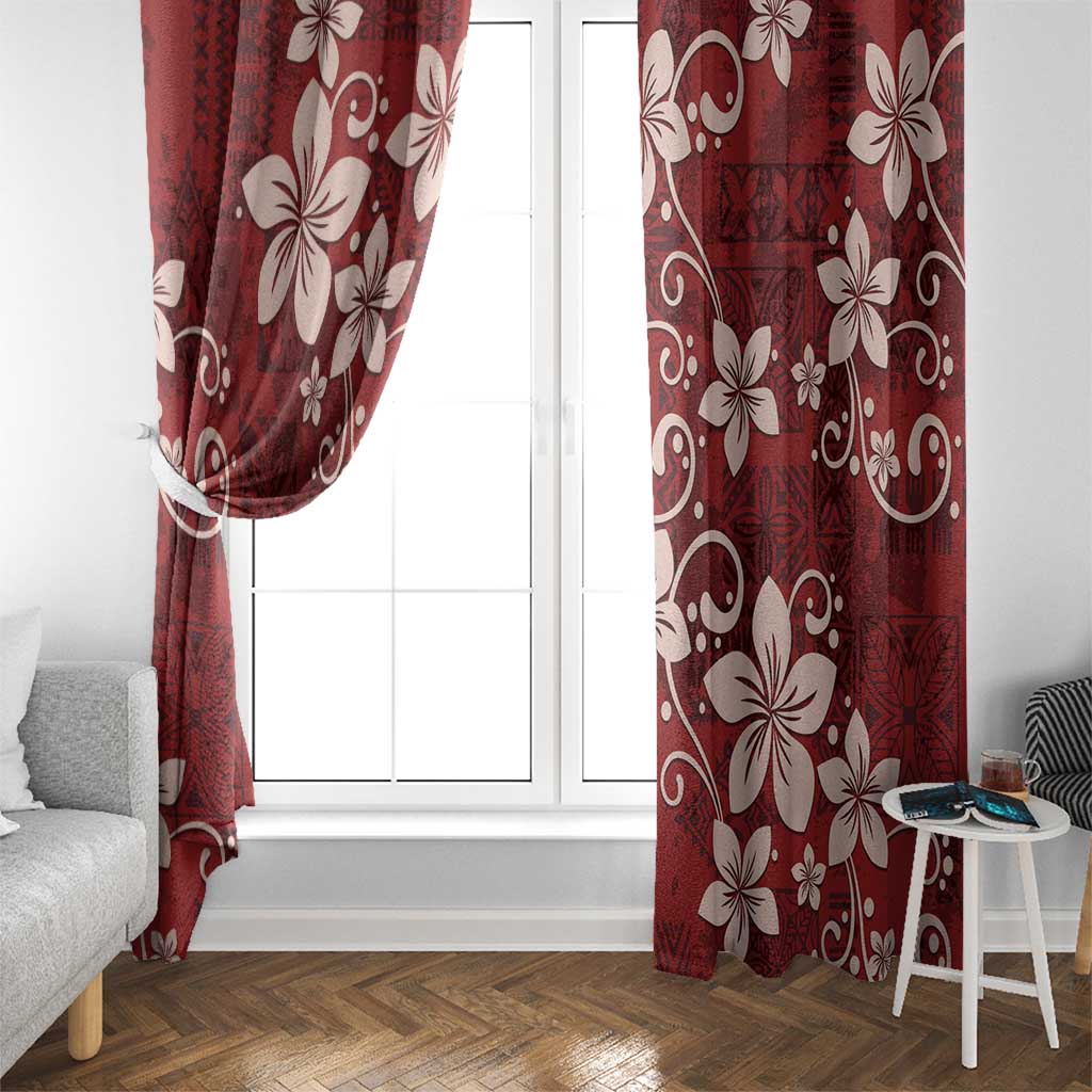 Plumeria Floral Tapa Pattern Oxblood Red Window Curtain LT01 - Polynesian Pride