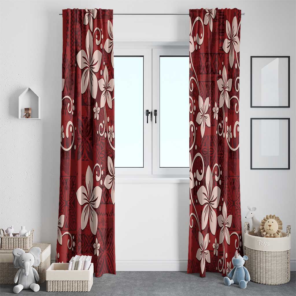 Plumeria Floral Tapa Pattern Oxblood Red Window Curtain LT01 - Polynesian Pride