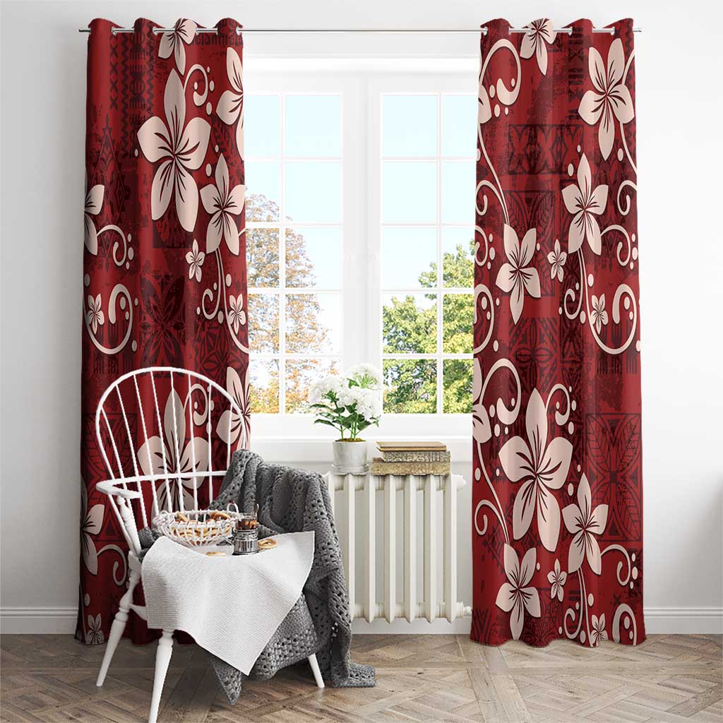 Plumeria Floral Tapa Pattern Oxblood Red Window Curtain LT01 - Polynesian Pride