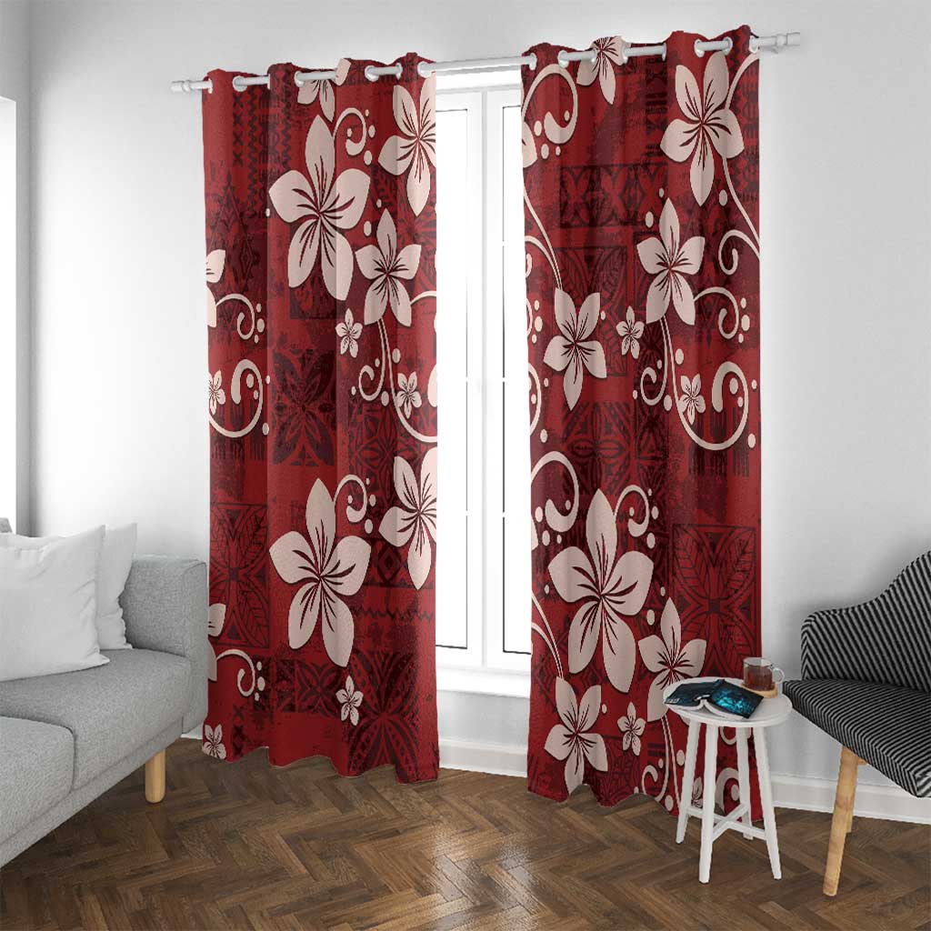 Plumeria Floral Tapa Pattern Oxblood Red Window Curtain LT01 With Grommets Red - Polynesian Pride