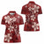 Plumeria Floral Tapa Pattern Oxblood Red Women Polo Shirt