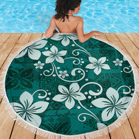 Plumeria Floral Tapa Pattern Crystal Teal Beach Blanket LT01 - Polynesian Pride