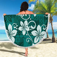Plumeria Floral Tapa Pattern Crystal Teal Beach Blanket LT01 - Polynesian Pride