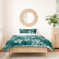 Plumeria Floral Tapa Pattern Crystal Teal Bedding Set
