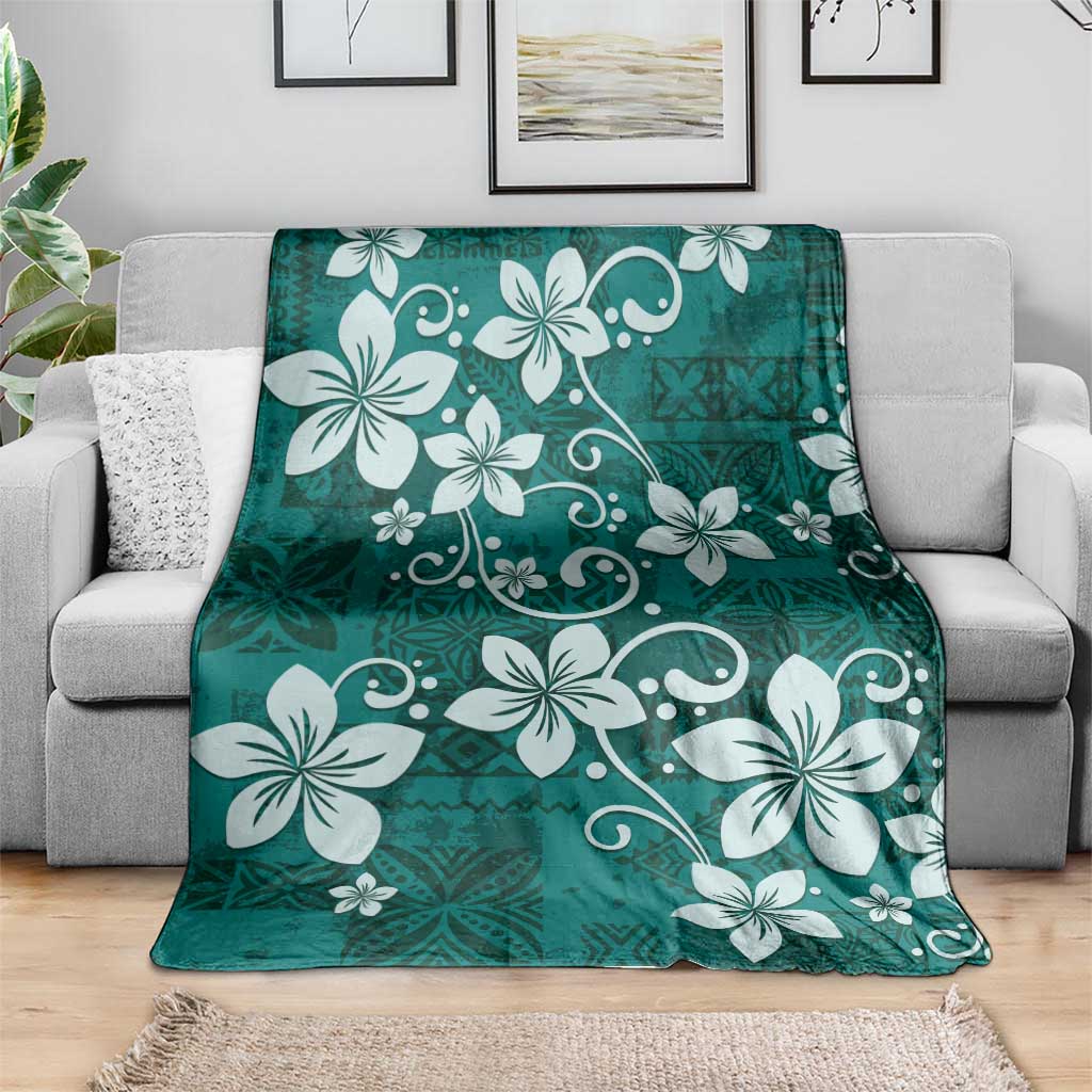 Plumeria Floral Tapa Pattern Crystal Teal Blanket LT01 - Polynesian Pride