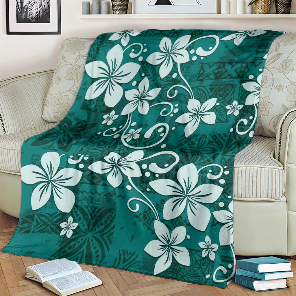 Plumeria Floral Tapa Pattern Crystal Teal Blanket LT01 - Polynesian Pride