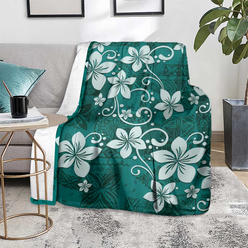 Plumeria Floral Tapa Pattern Crystal Teal Blanket LT01 - Polynesian Pride