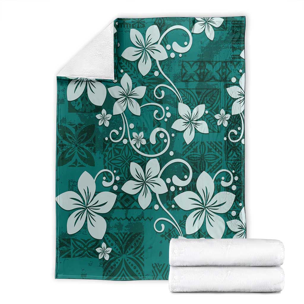 Plumeria Floral Tapa Pattern Crystal Teal Blanket LT01 - Polynesian Pride