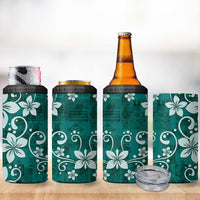 Plumeria Floral Tapa Pattern Crystal Teal 4 in 1 Can Cooler Tumbler