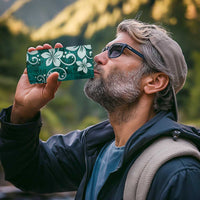 Plumeria Floral Tapa Pattern Crystal Teal 4 in 1 Can Cooler Tumbler