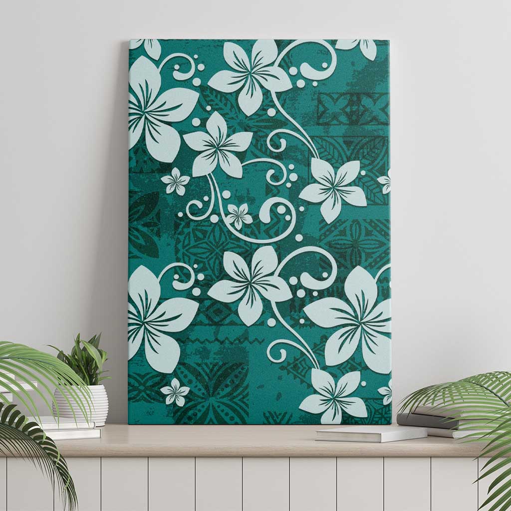 Plumeria Floral Tapa Pattern Crystal Teal Canvas Wall Art LT01 - Polynesian Pride