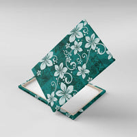 Plumeria Floral Tapa Pattern Crystal Teal Canvas Wall Art LT01 With Frame Teal - Polynesian Pride