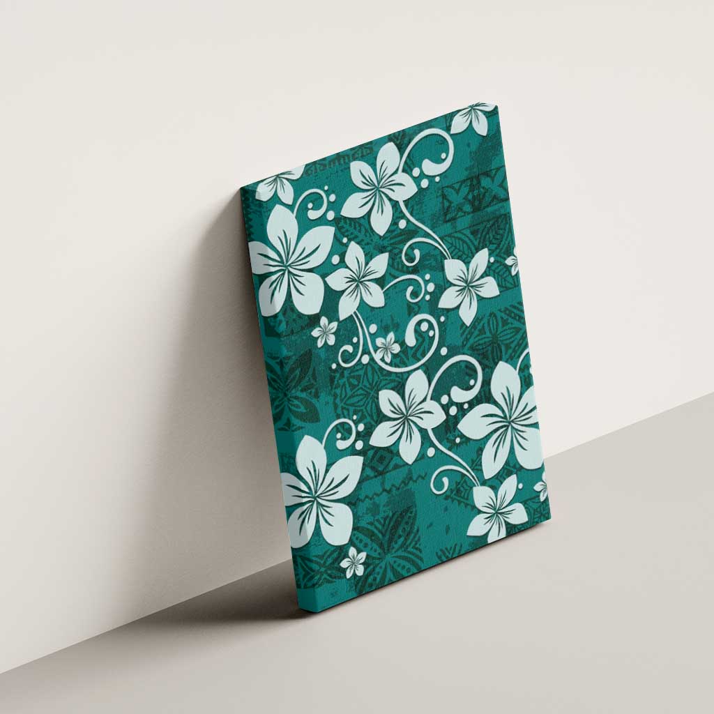 Plumeria Floral Tapa Pattern Crystal Teal Canvas Wall Art LT01 - Polynesian Pride