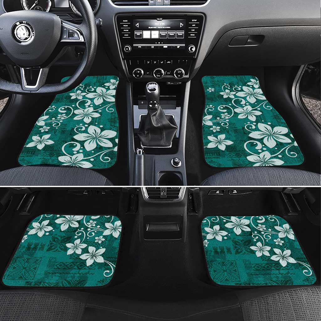 Plumeria Floral Tapa Pattern Crystal Teal Car Mats