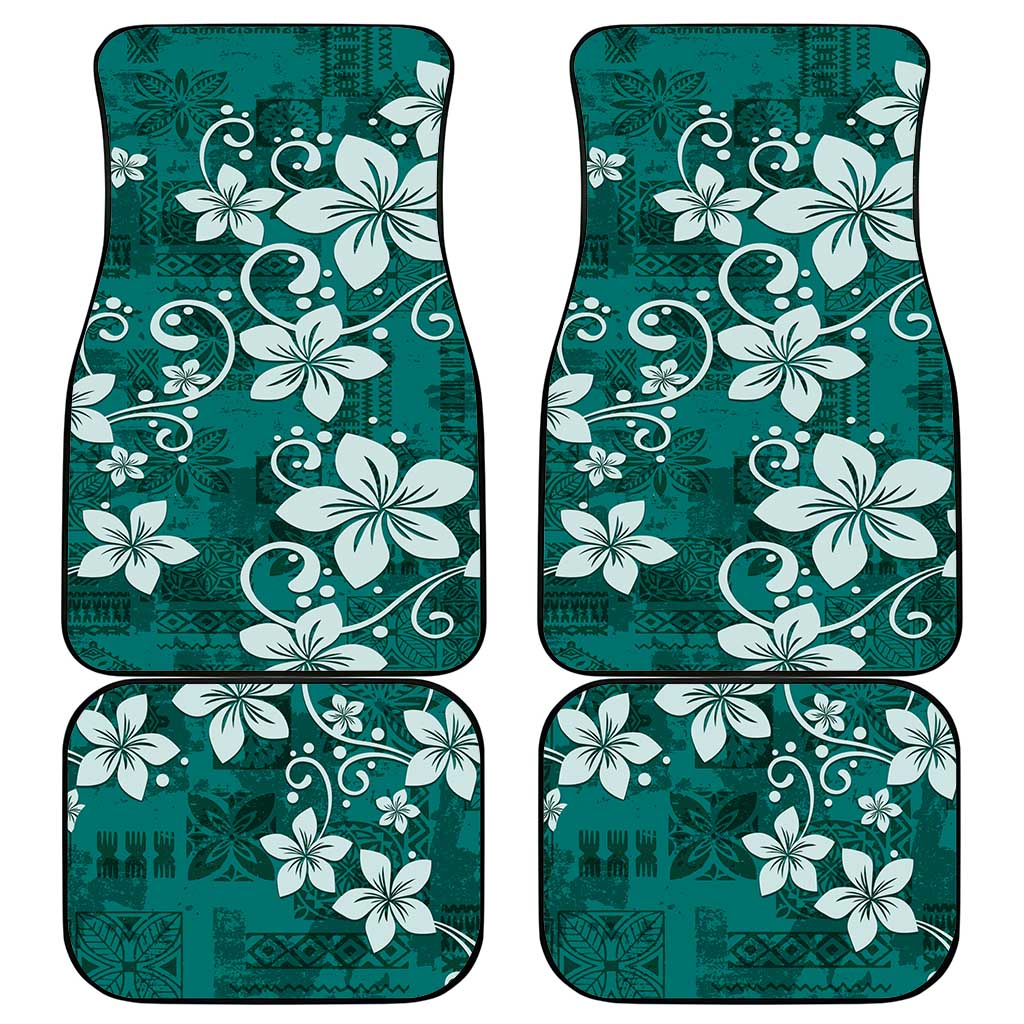 Plumeria Floral Tapa Pattern Crystal Teal Car Mats LT01 - Polynesian Pride