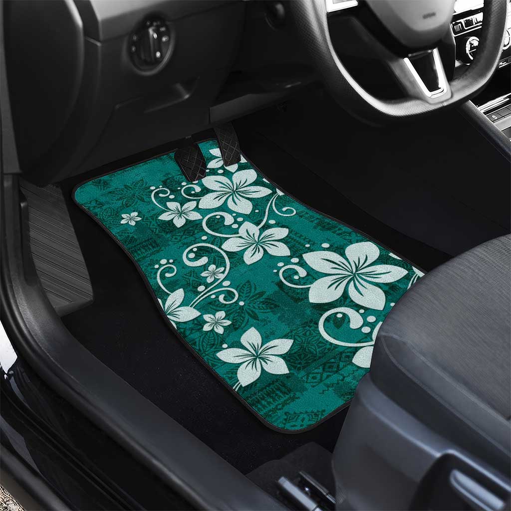 Plumeria Floral Tapa Pattern Crystal Teal Car Mats LT01 - Polynesian Pride