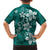 Plumeria Floral Tapa Pattern Crystal Teal Family Matching Long Sleeve Bodycon Dress and Hawaiian Shirt