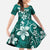 Plumeria Floral Tapa Pattern Crystal Teal Family Matching Long Sleeve Bodycon Dress and Hawaiian Shirt