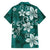 Plumeria Floral Tapa Pattern Crystal Teal Family Matching Long Sleeve Bodycon Dress and Hawaiian Shirt