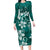 Plumeria Floral Tapa Pattern Crystal Teal Family Matching Long Sleeve Bodycon Dress and Hawaiian Shirt