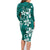 Plumeria Floral Tapa Pattern Crystal Teal Family Matching Long Sleeve Bodycon Dress and Hawaiian Shirt