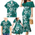 Plumeria Floral Tapa Pattern Crystal Teal Family Matching Mermaid Dress and Hawaiian Shirt