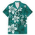 Plumeria Floral Tapa Pattern Crystal Teal Family Matching Mermaid Dress and Hawaiian Shirt