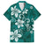 Plumeria Floral Tapa Pattern Crystal Teal Family Matching Off Shoulder Maxi Dress and Hawaiian Shirt