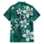 Plumeria Floral Tapa Pattern Crystal Teal Family Matching Off Shoulder Short Dress and Hawaiian Shirt