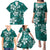 Plumeria Floral Tapa Pattern Crystal Teal Family Matching Puletasi and Hawaiian Shirt