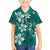 Plumeria Floral Tapa Pattern Crystal Teal Family Matching Puletasi and Hawaiian Shirt