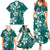 Plumeria Floral Tapa Pattern Crystal Teal Family Matching Summer Maxi Dress and Hawaiian Shirt