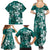 Plumeria Floral Tapa Pattern Crystal Teal Family Matching Summer Maxi Dress and Hawaiian Shirt