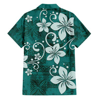 Plumeria Floral Tapa Pattern Crystal Teal Family Matching Tank Maxi Dress and Hawaiian Shirt