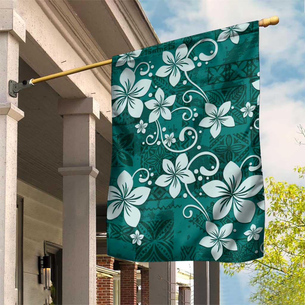 Plumeria Floral Tapa Pattern Crystal Teal Garden Flag LT01 House Flag Teal - Polynesian Pride