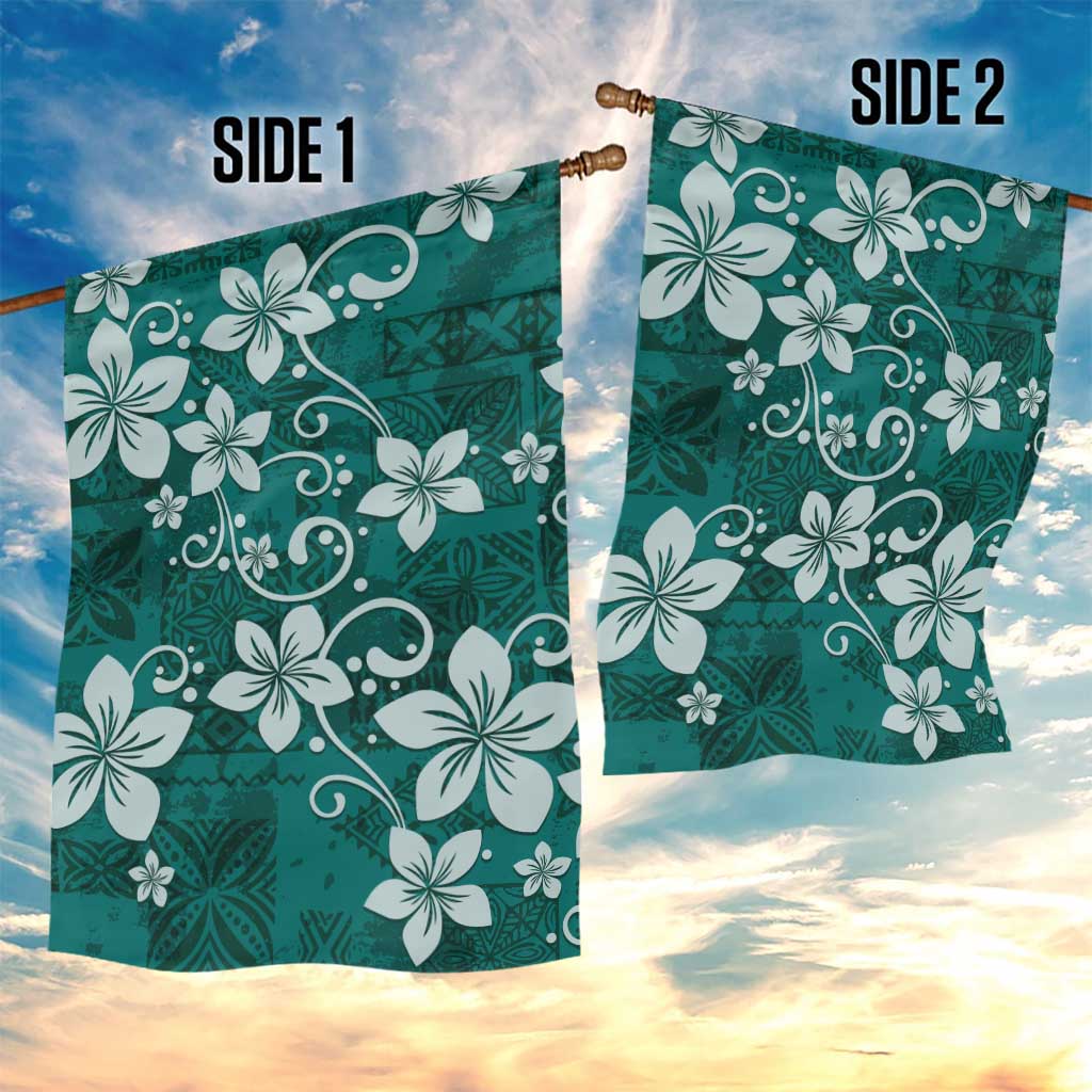Plumeria Floral Tapa Pattern Crystal Teal Garden Flag LT01 - Polynesian Pride