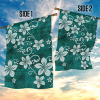 Plumeria Floral Tapa Pattern Crystal Teal Garden Flag LT01 - Polynesian Pride