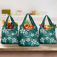 Plumeria Floral Tapa Pattern Crystal Teal Grocery Bag LT01 3-pack One Size Teal - Polynesian Pride