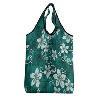 Plumeria Floral Tapa Pattern Crystal Teal Grocery Bag LT01 - Polynesian Pride