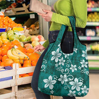 Plumeria Floral Tapa Pattern Crystal Teal Grocery Bag LT01 - Polynesian Pride