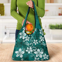 Plumeria Floral Tapa Pattern Crystal Teal Grocery Bag LT01 - Polynesian Pride
