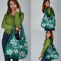 Plumeria Floral Tapa Pattern Crystal Teal Grocery Bag LT01 - Polynesian Pride