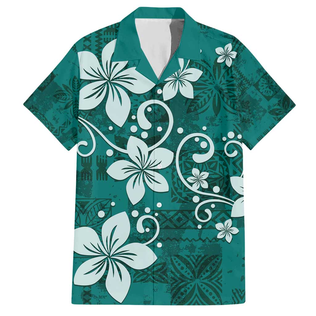 Plumeria Floral Tapa Pattern Crystal Teal Hawaiian Shirt LT01 Teal - Polynesian Pride