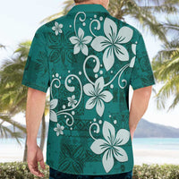 Plumeria Floral Tapa Pattern Crystal Teal Hawaiian Shirt LT01 - Polynesian Pride