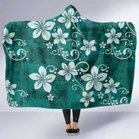 Plumeria Floral Tapa Pattern Crystal Teal Hooded Blanket LT01 One Size Teal - Polynesian Pride
